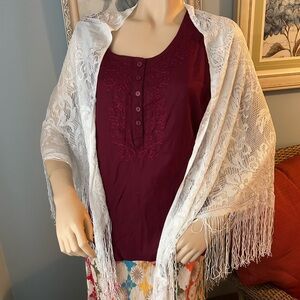 Vintage lace fringed Shaw.